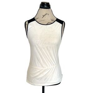Ann Taylor Womens Blouse Top Sz XS Sleeveless Mesh Ivory Black Stretch Cocktail
